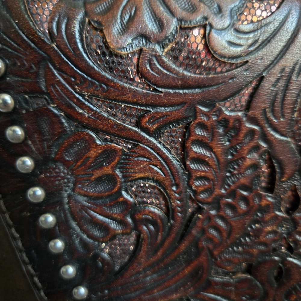 Shyanne Brown Leather Shoulder Bag with Fringe and Tooling - Picture 6 of 9